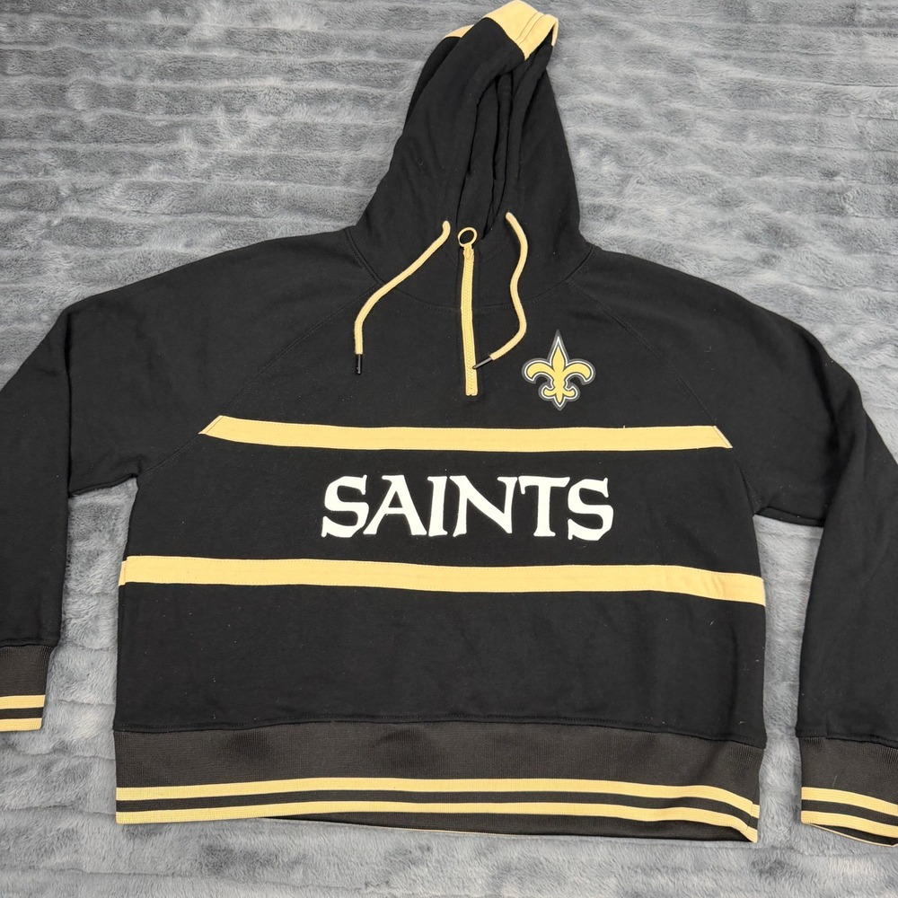 NFL Team Apparel New Orleans Saints Quarter Zip Hoodie Black Gold XL 12384